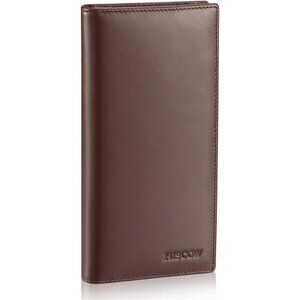 Men's Dark Coffee Full Grain Leather Long Bifold Wallet Credit Card Slots Style